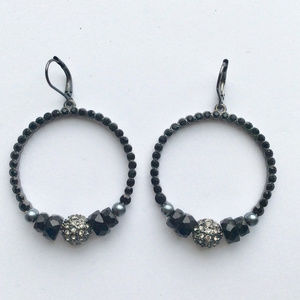Jet crystal Fireball Hoop Earrings